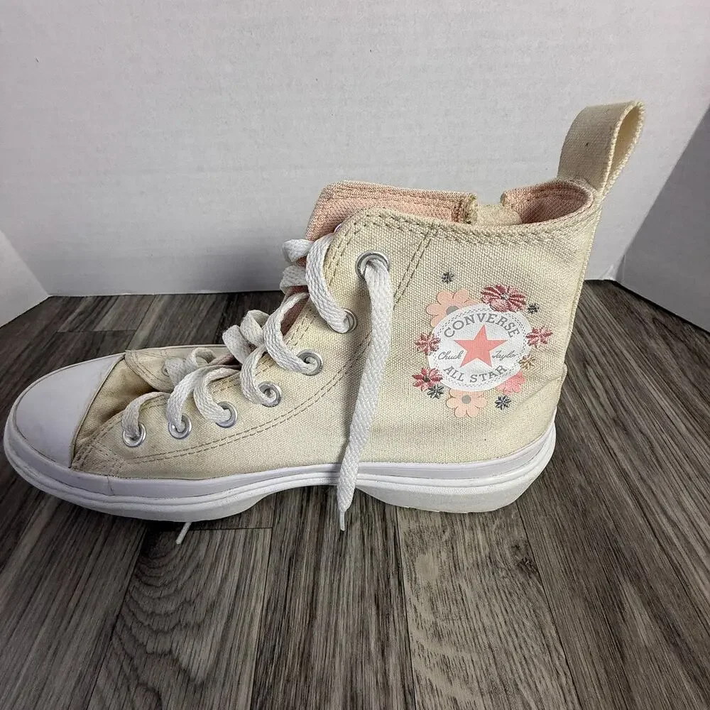 Converse Chuck Taylor All Star Floral High Top Zip Sneakers Kids Size 6